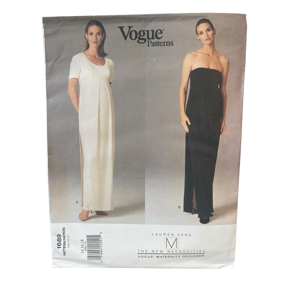 Vogue 1689 Maternity Dress Pattern 14-18 White Black Lauren Sara Evening Gown